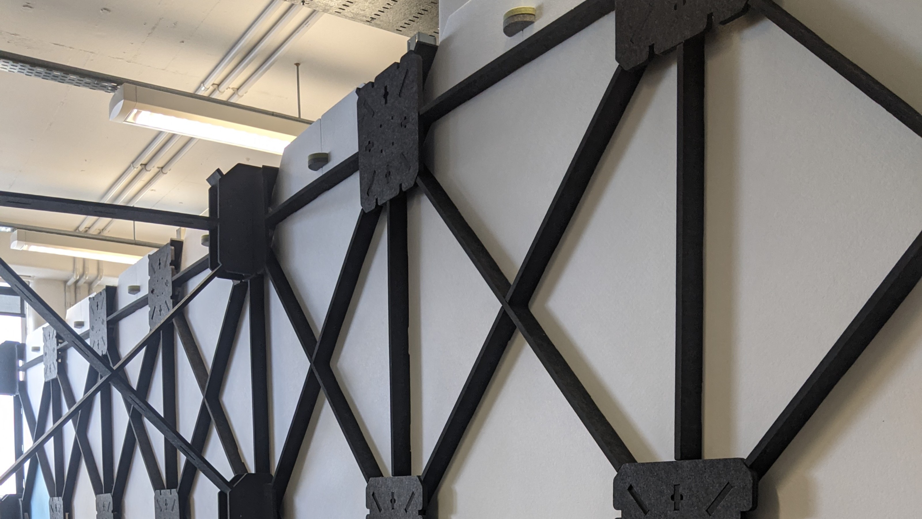Dividing wall in office built using X-Frame painted black and white