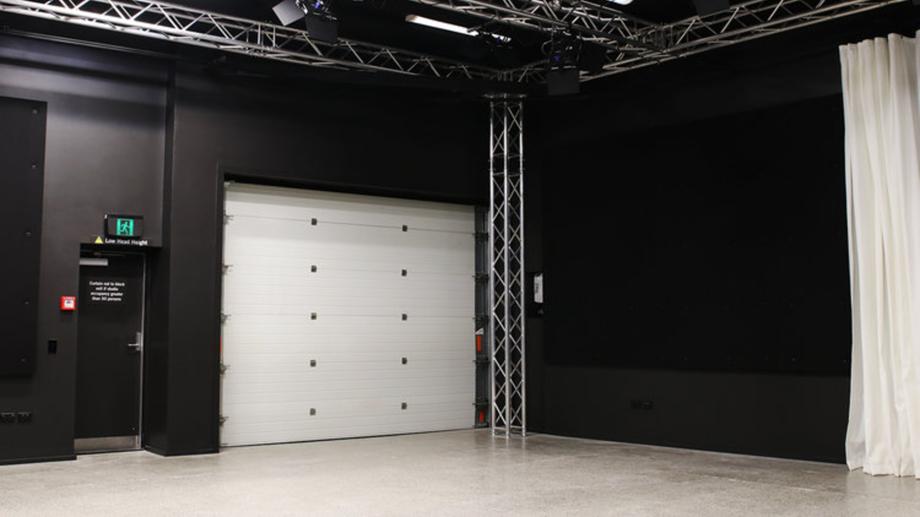 Film studio, view of roller door for vehicle access.