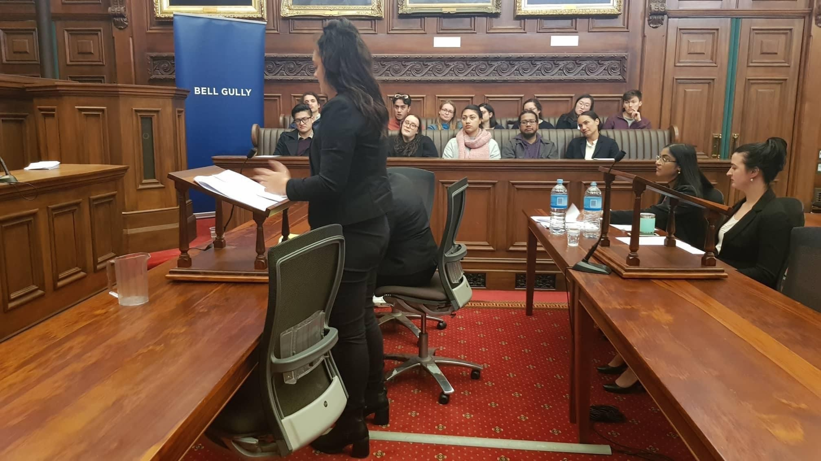 Student mooting in court.