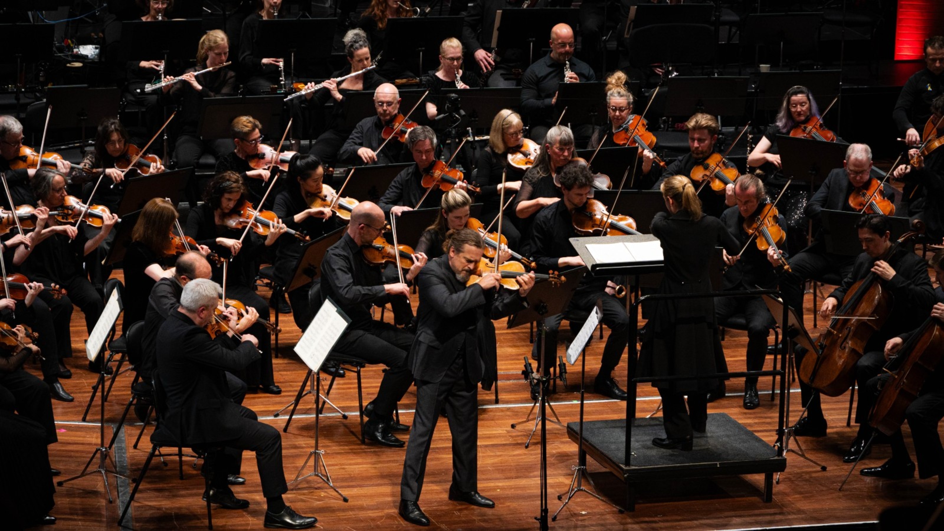 New Zealand Symphony Orchestra playing string instruments at a performance
