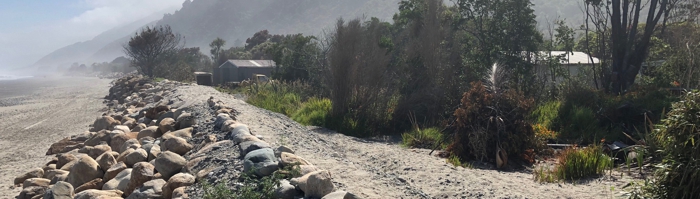 Sea wall protecting Granity, West Coast, NZ from sea-level rise.