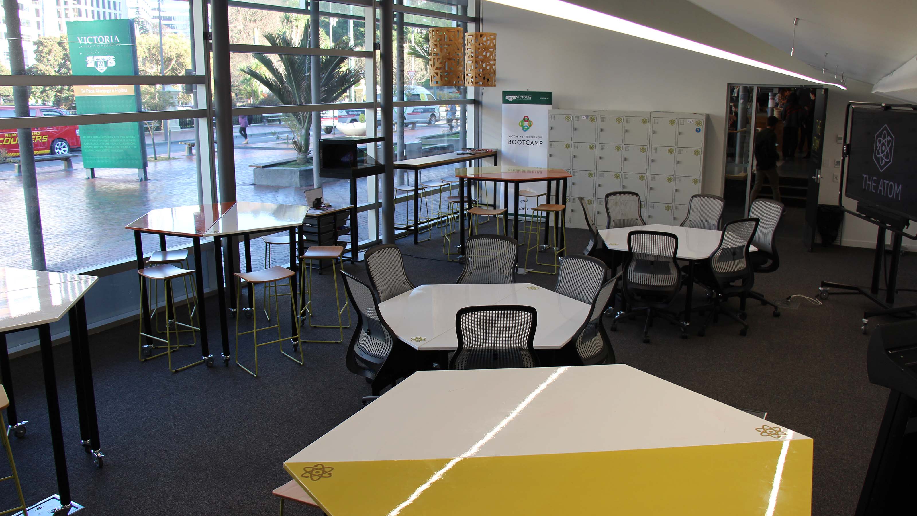 The Atom Innovation space setup for a meeting.