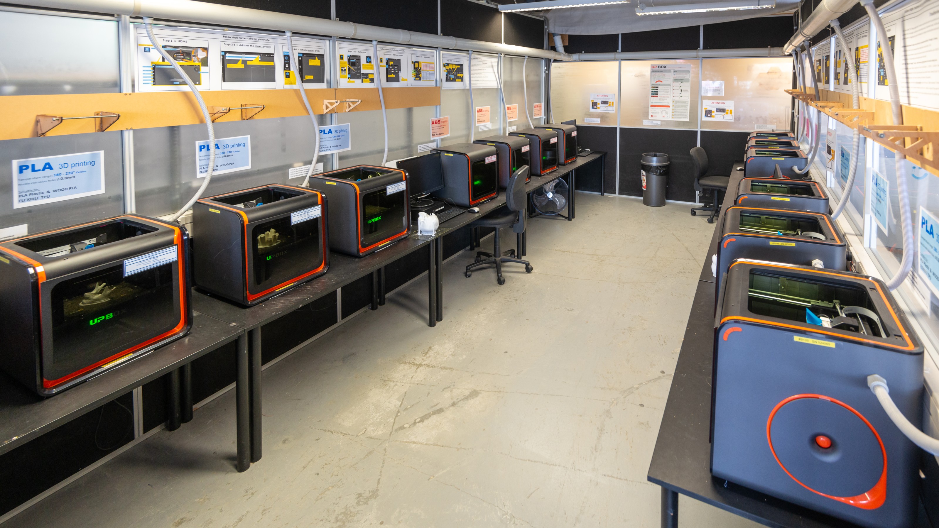 Suite of UP Box desktop 3D printers at Wellington Faculty of Architecture and Design Innovation campus