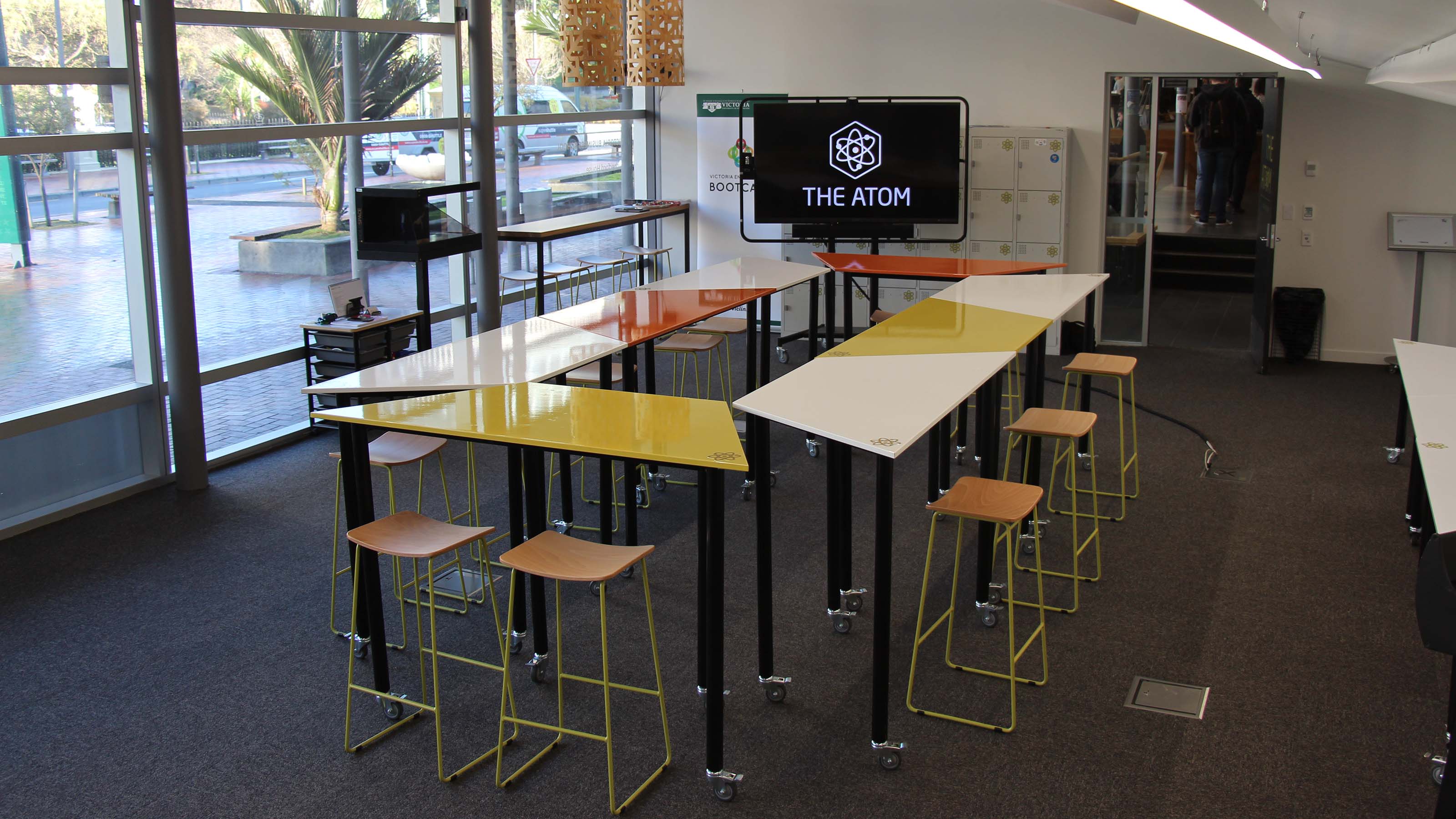 The Atom Innovation space setup for a meeting.