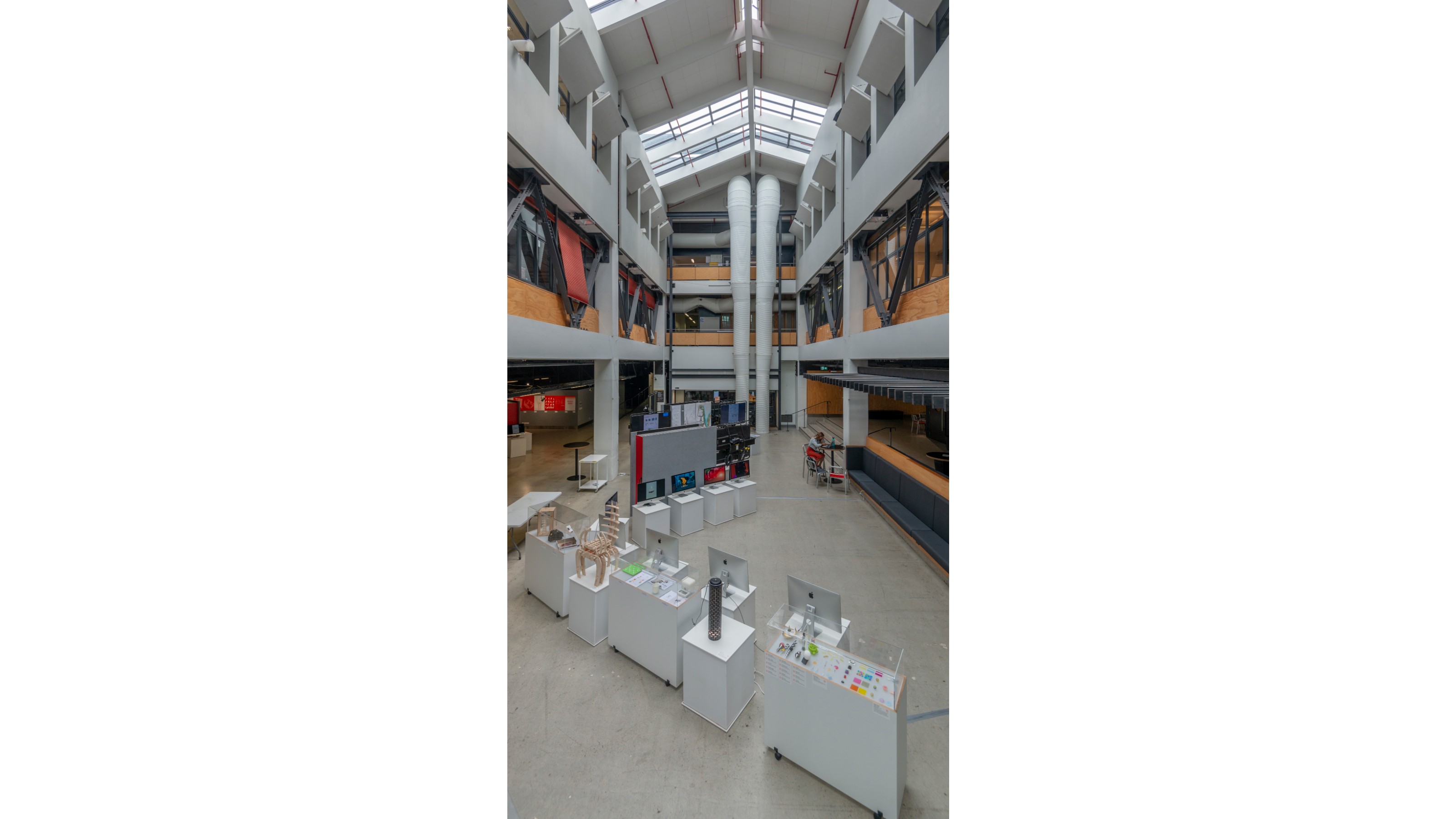 RNDR19 end of year exhibition in the atrium of Te Aro campus Wellington Faculty of Architecture and Design Innovation