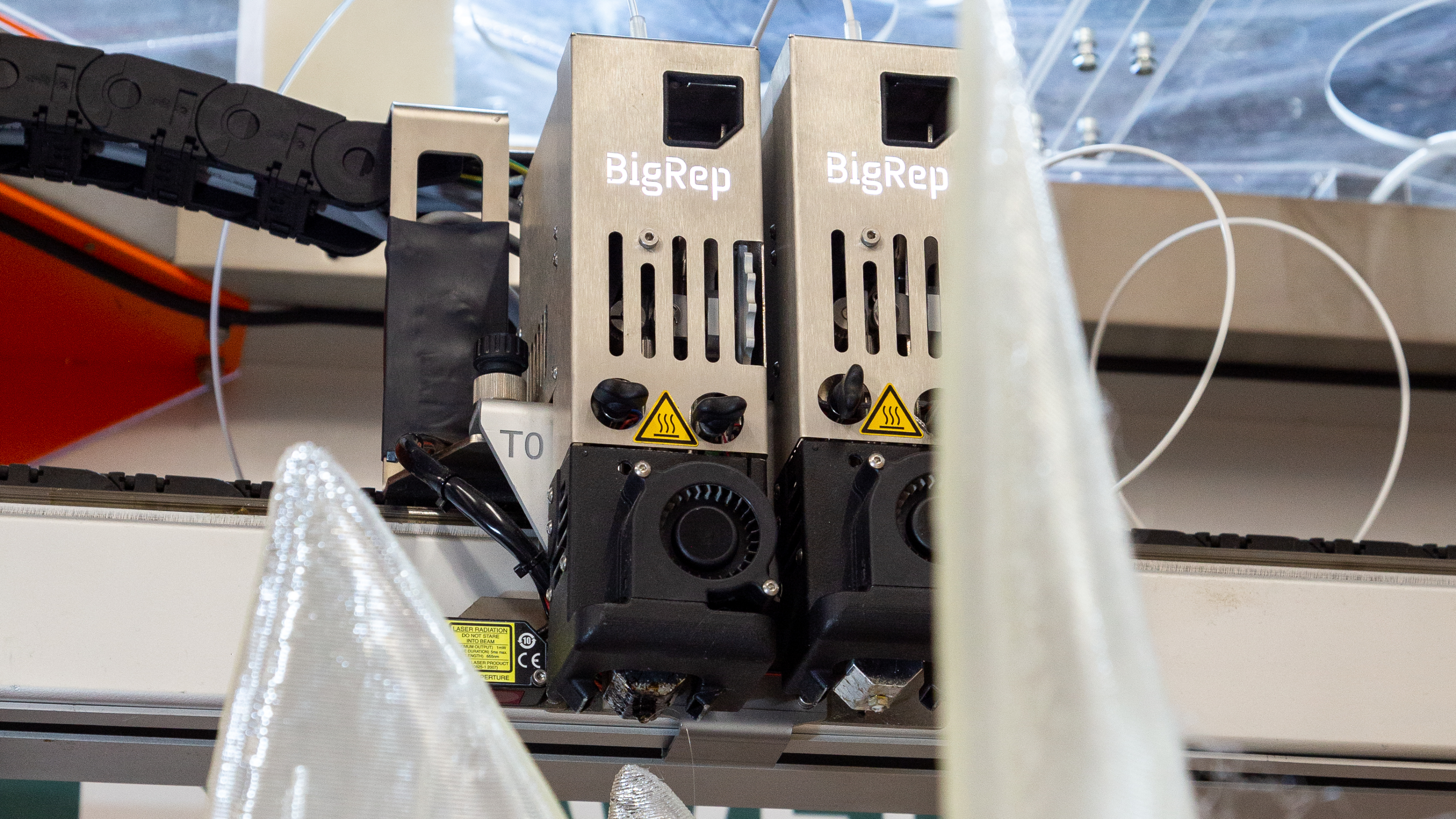 Close up of print heads on BigRep 3D printer