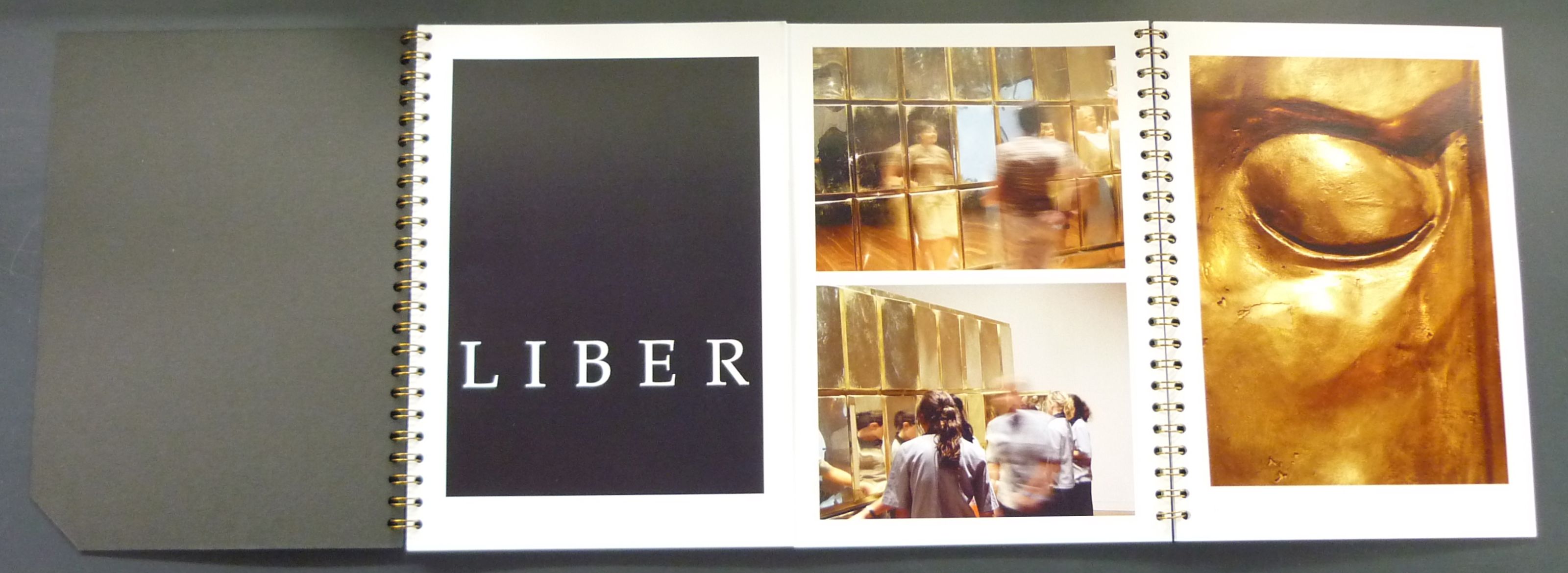 liber-interior-2.jpg Exibition guide Liber, interior featuring photos of a kelp house and golden ceramic eye.