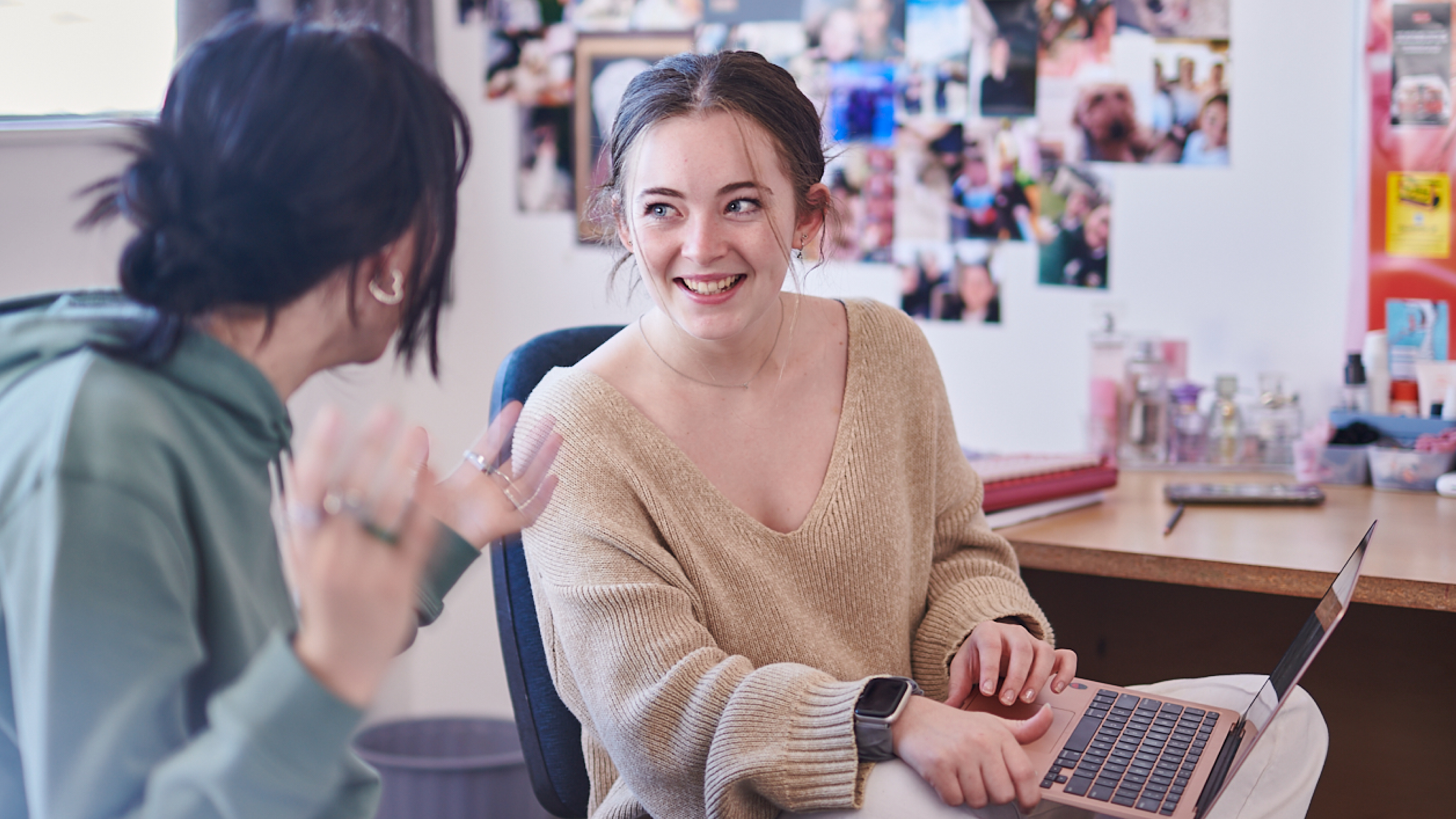 Two students studying in a hall of residence