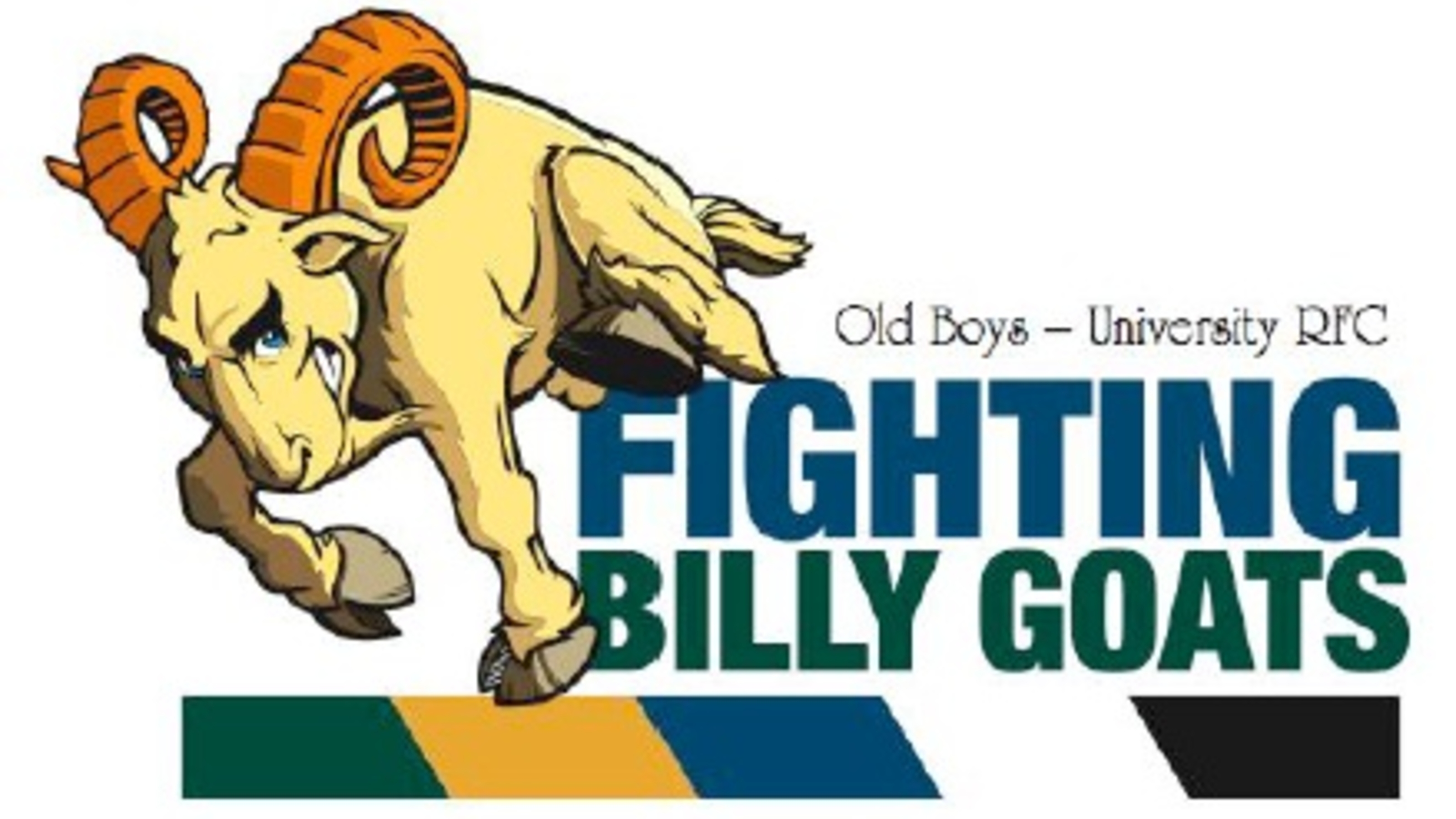 Mascot of OBU: drawing of a goat with intense gaze, caught in jumping.