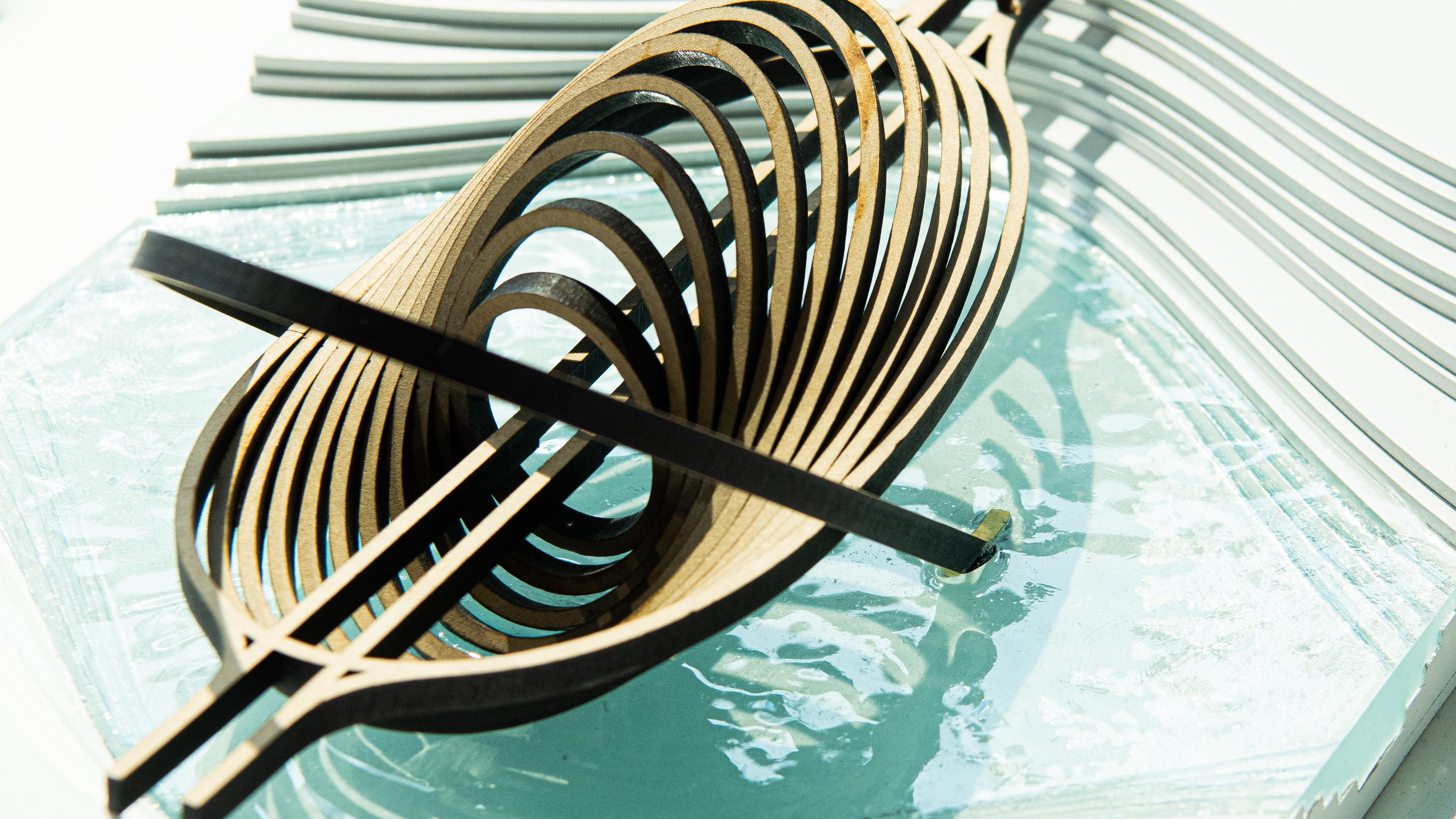 Wooden conceptual pavilion model Collective properties exhibition by SARC 261 elective students
