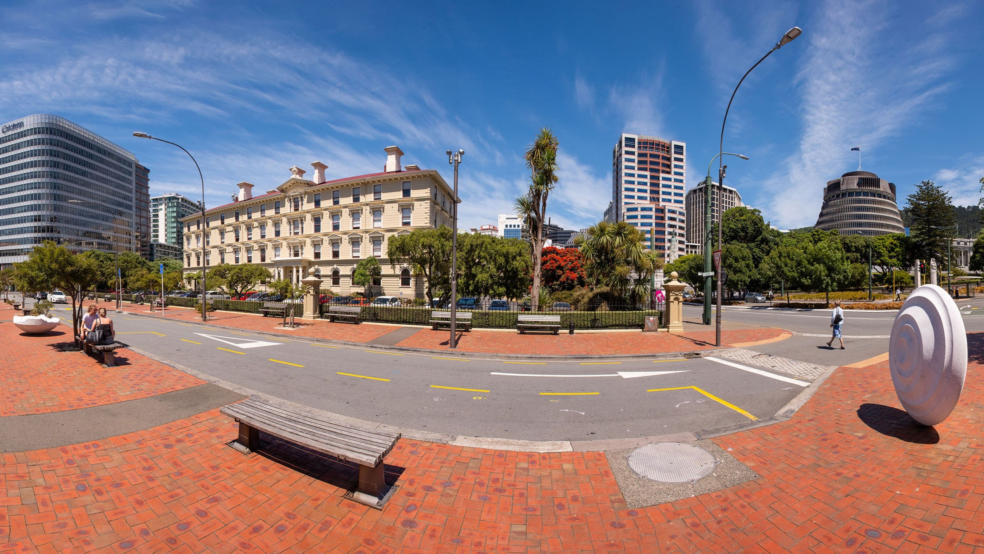 Panorama of Wellington's law school and Parliament precinct.