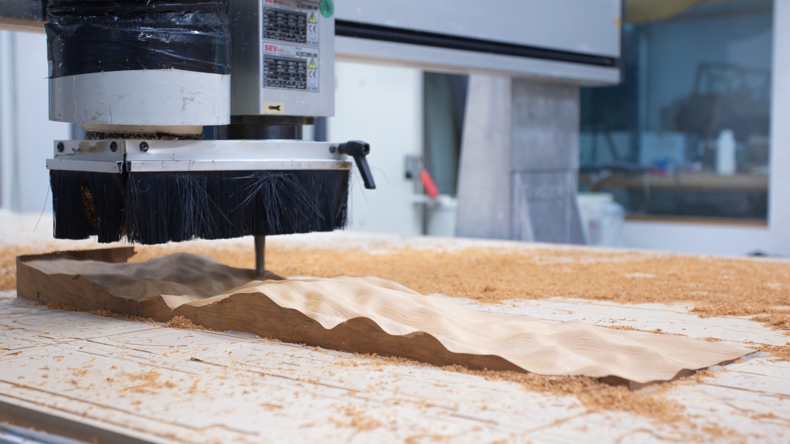 Close up of flatbed CNC router