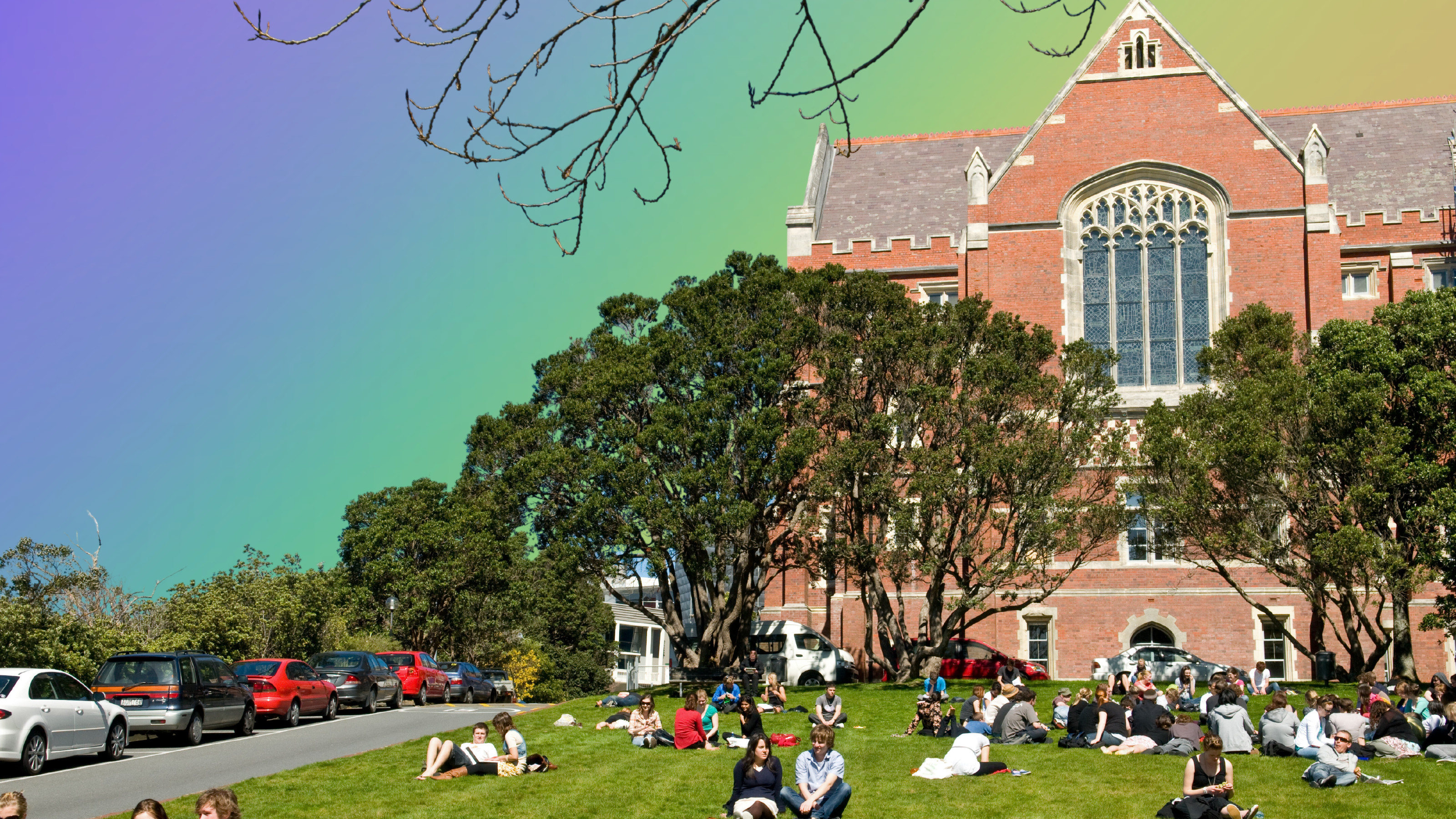 The Hunter Lawn with a rainbow in the background