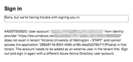 Azure error Message showing that a user can't sign in as the user account does not exist in tenant