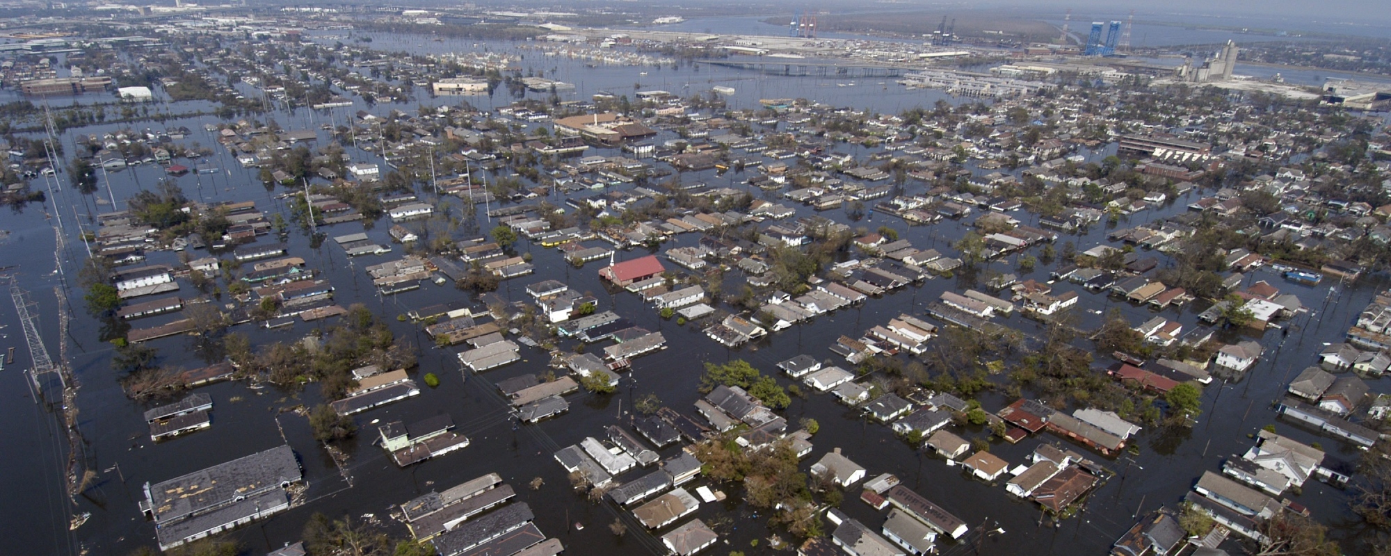 Aerial view of a flooded city – New Orleans.