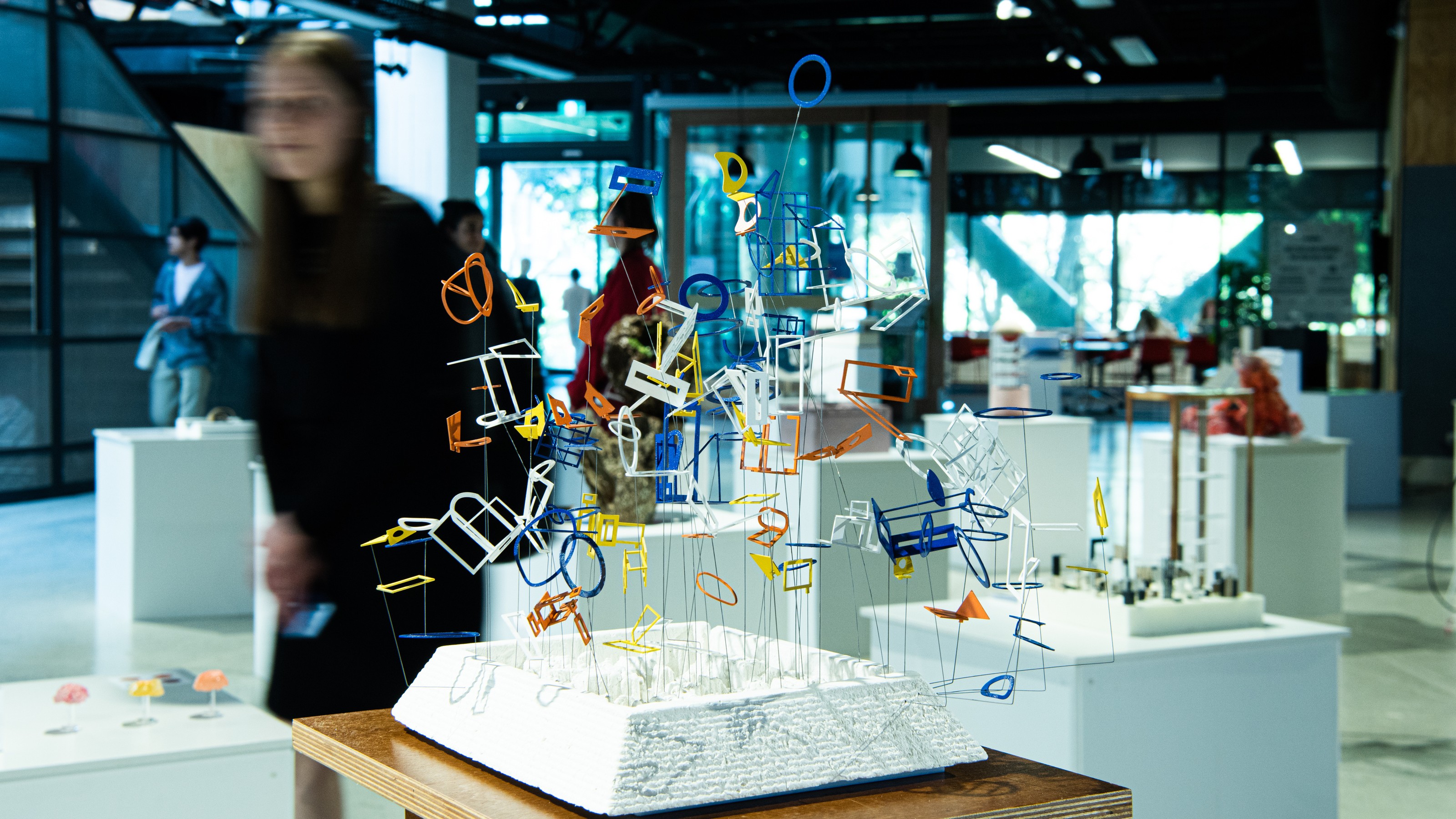 Colourful archectural model on display at Collective properties exhibition by SARC 261 elective students