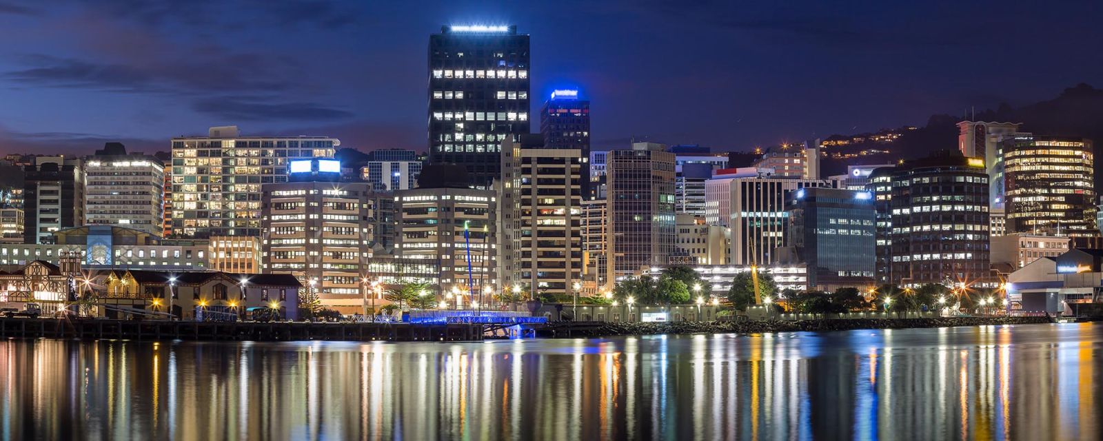 Wellington CBD at night from across the harbour.