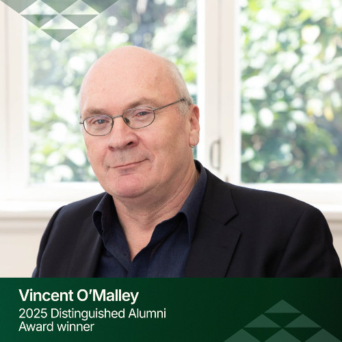DAA 2025 Vincent O'Malley A photo of Vincent O'Malley, a middle-aged Pakeha man wearing glasses and a black shirt.