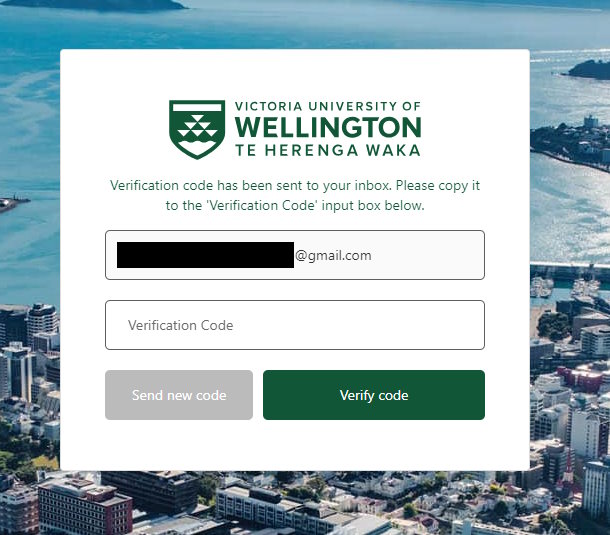 Screenshot from Puaha student portal showing field for entering verification code.