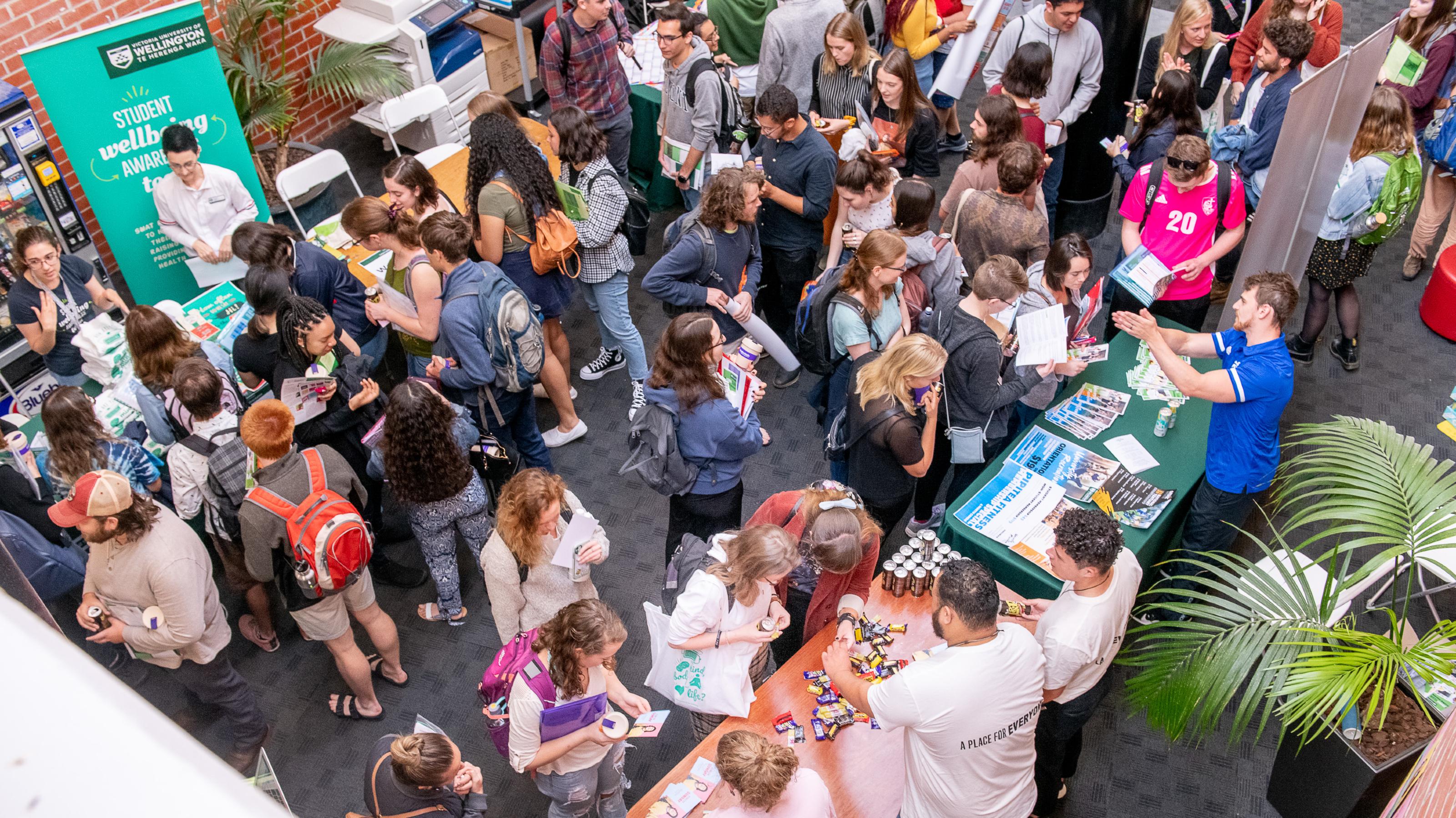 Overhead shot of a crowd of students at a University event