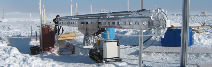 Ice drilling An image of an ice core drilling rig in Greenland.
