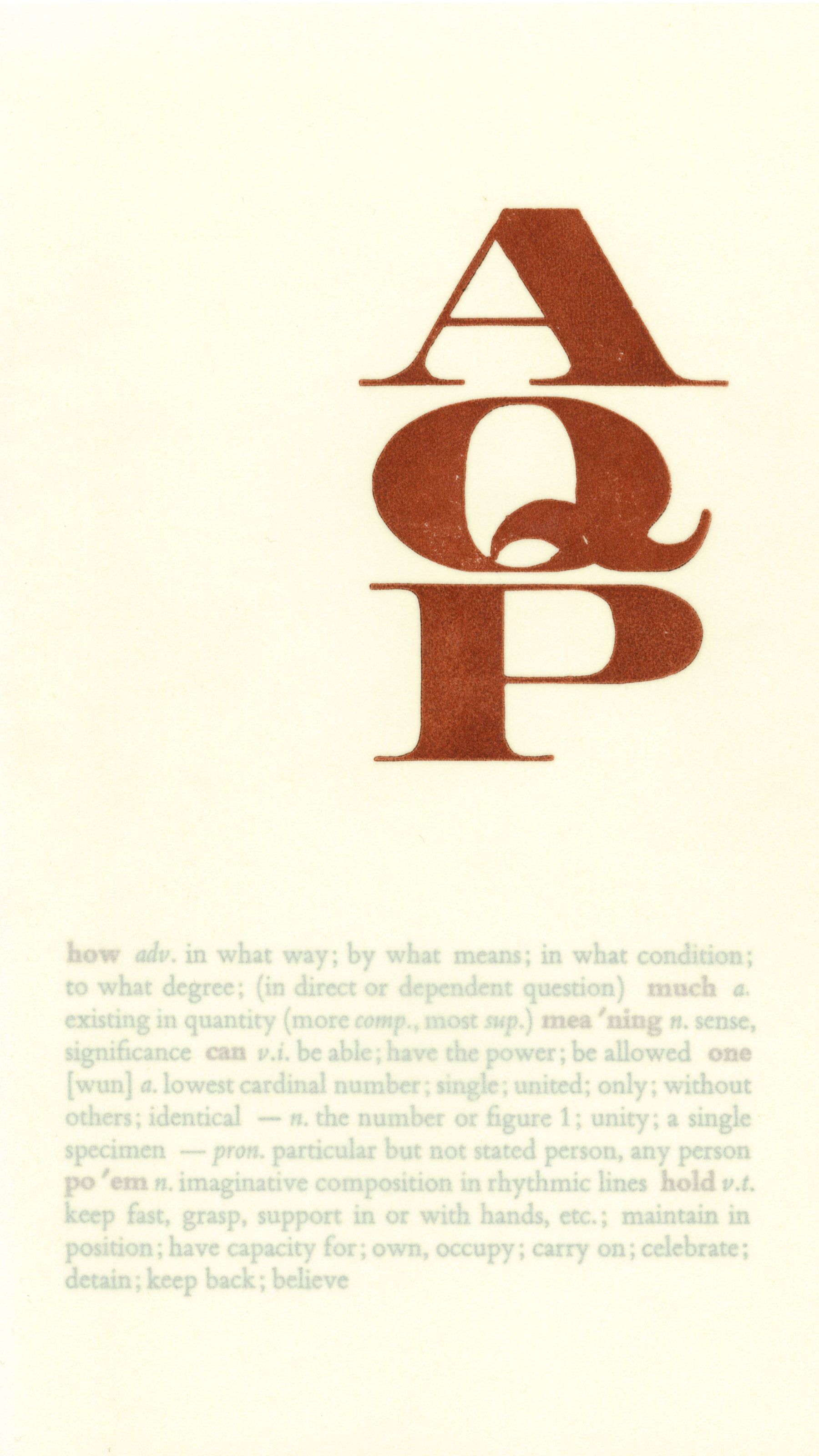 IIML-aqp-cover-crop.jpg Red title AQP, semi-opaque paper revealing text of next page.