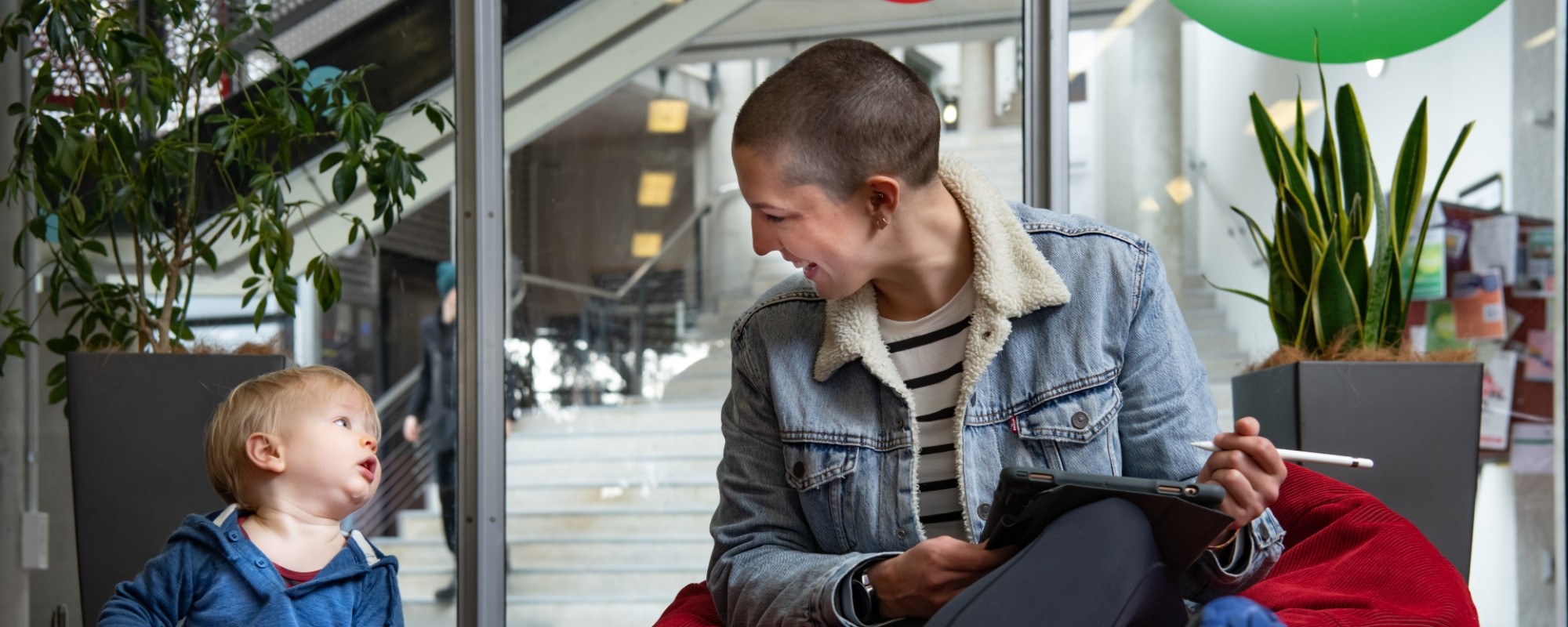 An adult talking to a child