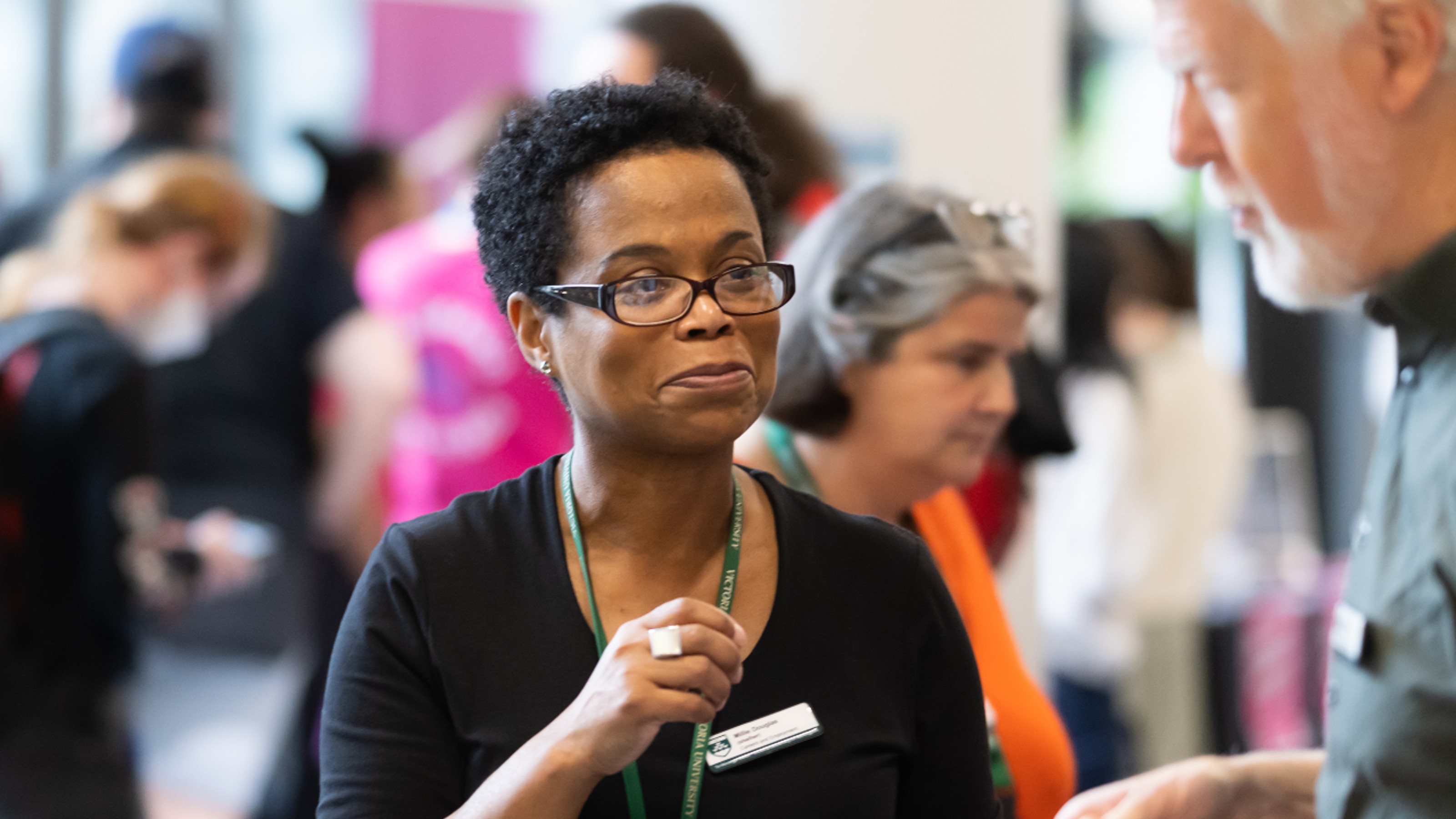 A career consultant Millie Douglas in conversation with a colleague