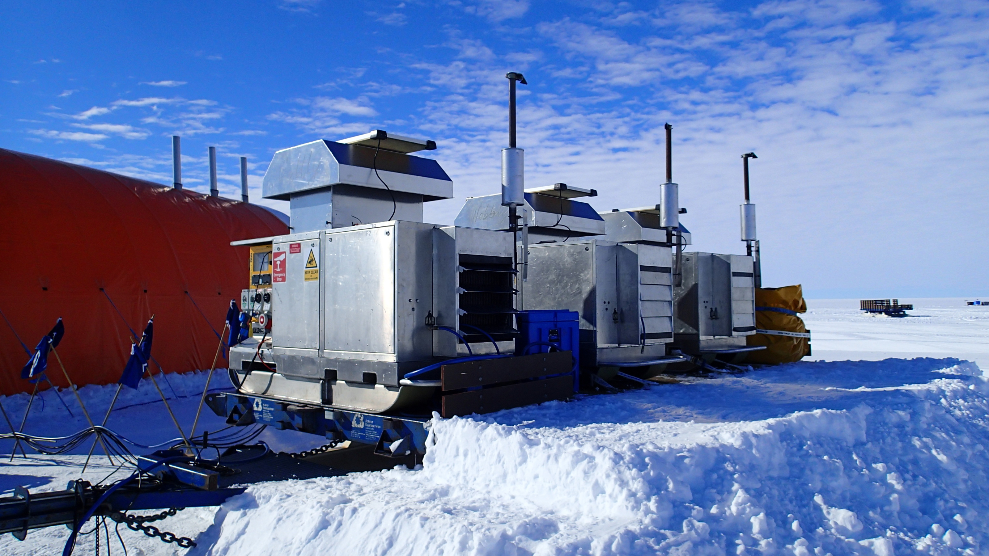 Large outdoor metallic structure on Antarctic snow
