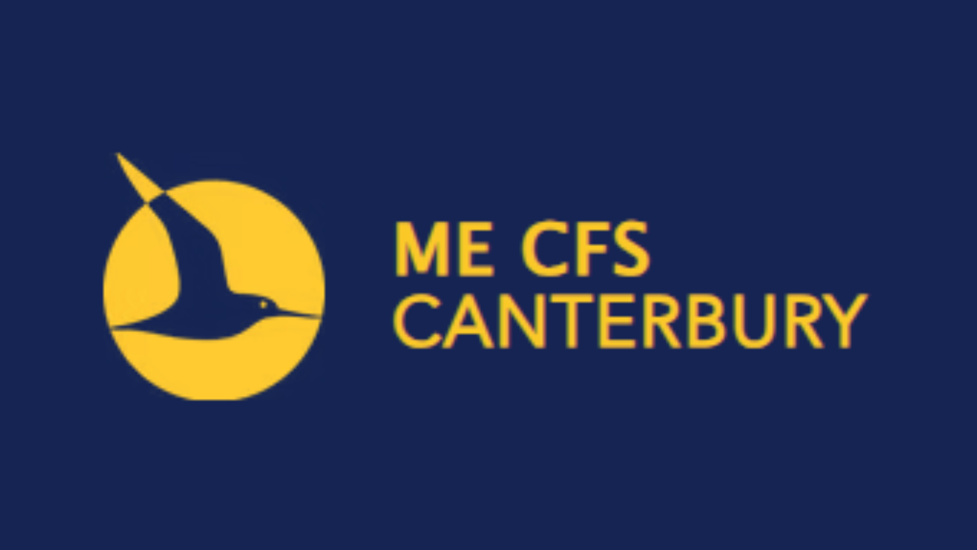 A dark blue logo with the text ME CFS Canterbury, with a seabird flying