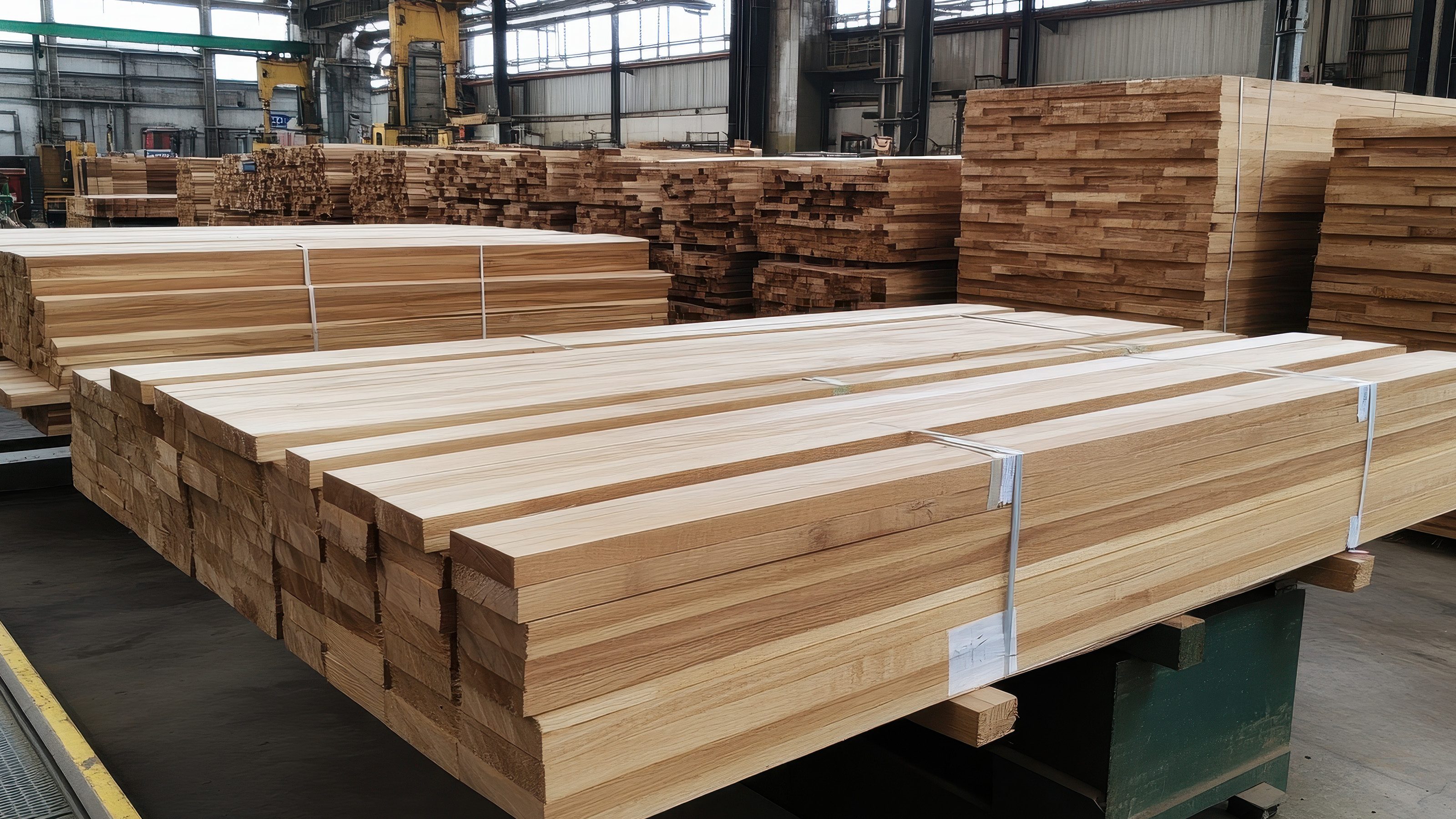 Stacks of planks waiting to be shipped