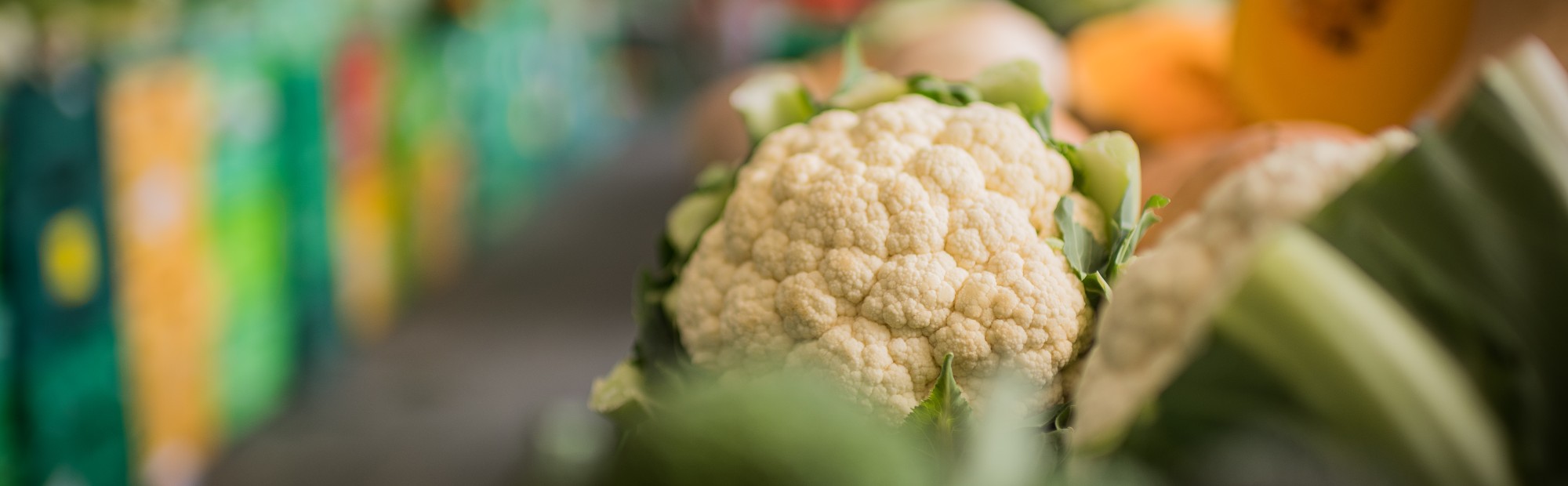 Close up of a cauliflower against a blurred background