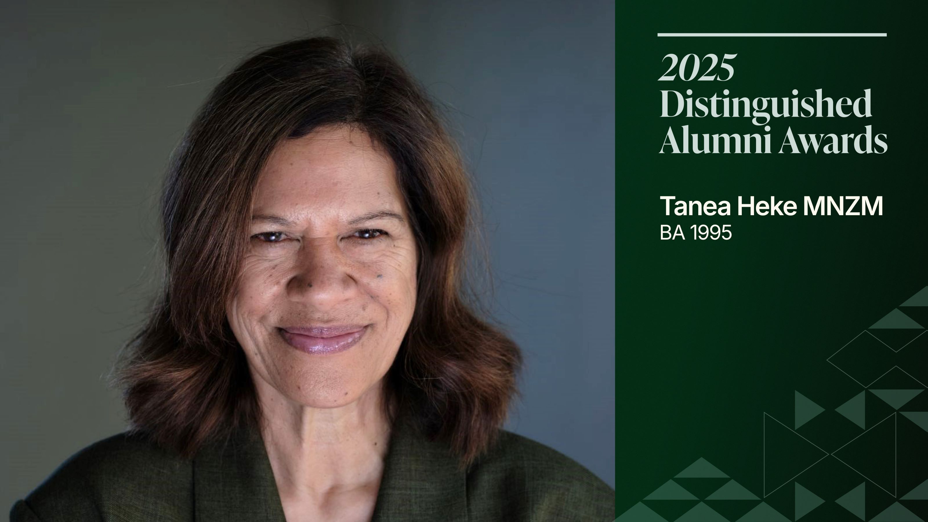 A photo of Tanea Heke, a middle-aged Māori woman with brown hair, smiling with her mouth closed.