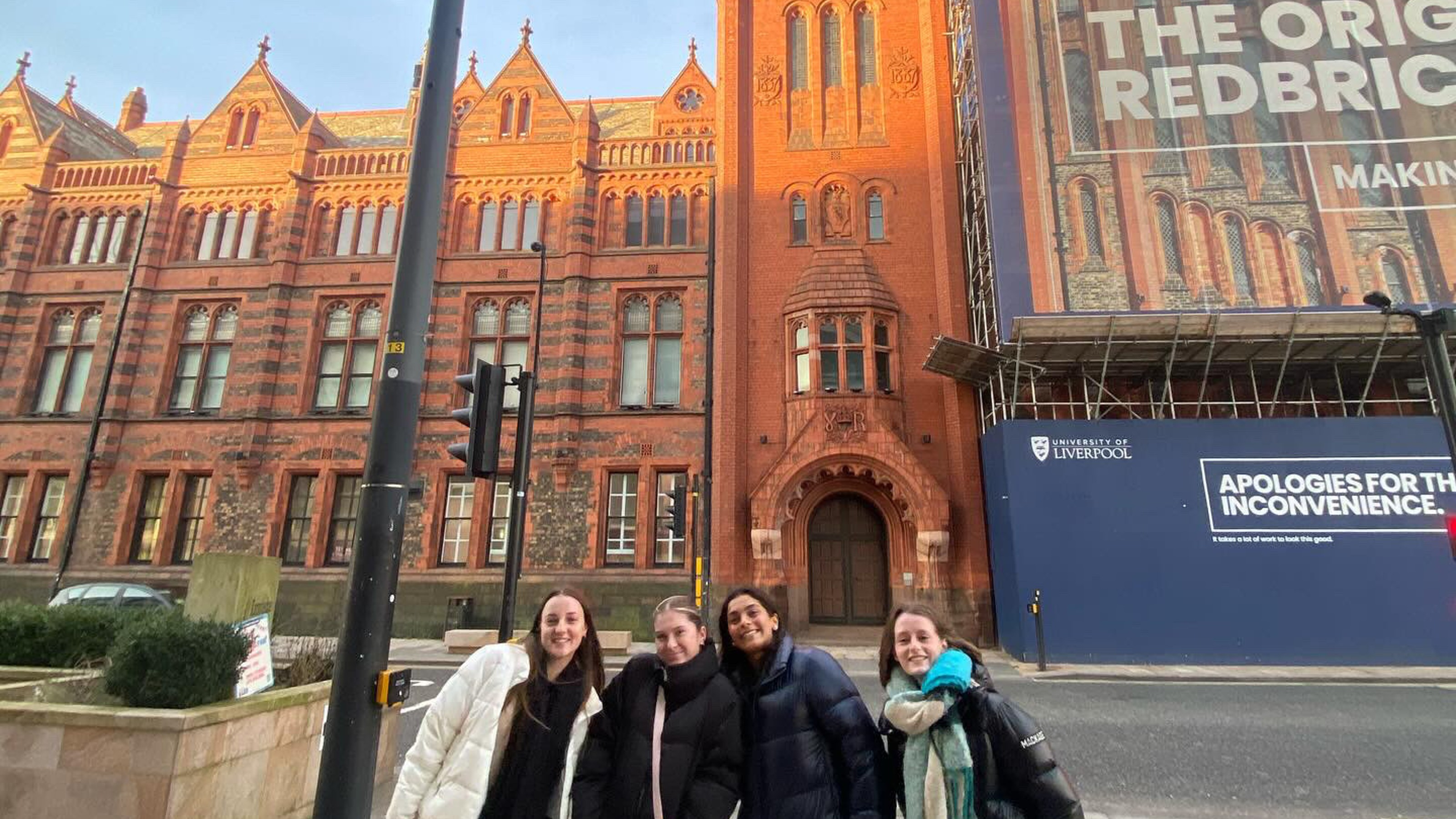 Exchange students outside the University of Liverpool in the UK.