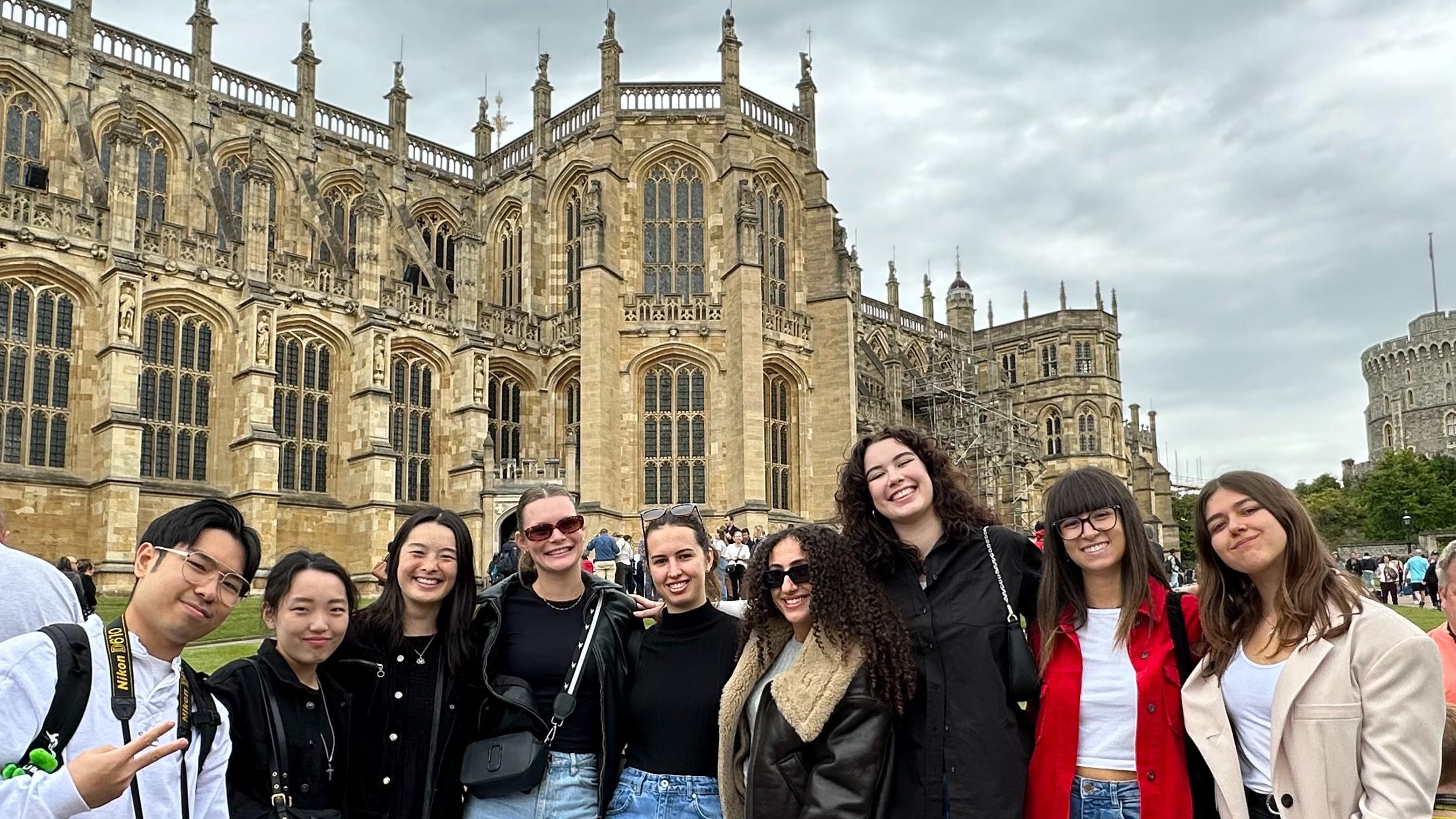 A group of exchange students outside St George's Chapel, Windsor.