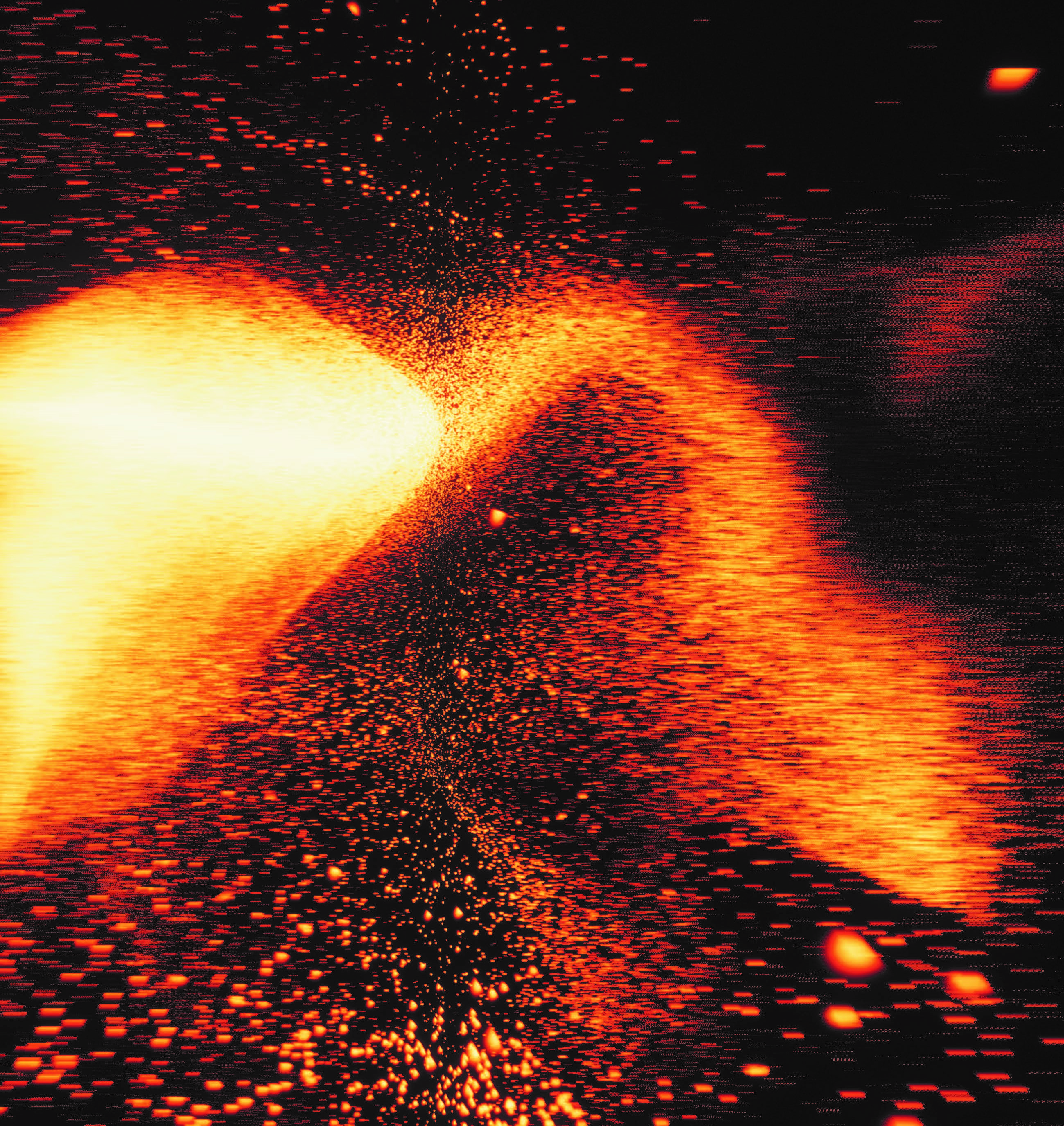 Liam Sheehan 'Experience' web image artwork with black background and flashes of orange speckled within it